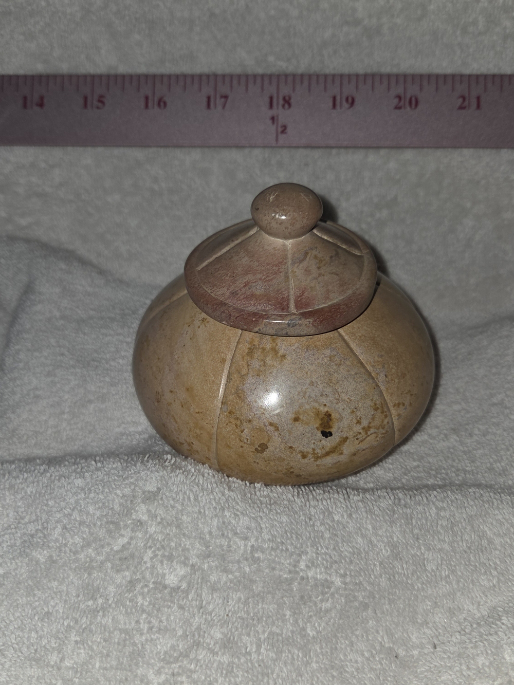 Picture Jasper Stone Trinket Jar with Lid - Beige and Tan
